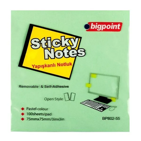 Yapışkan Not Kağıdı 75X75 Bigpoint Bp802-55 Pastel Yeşil