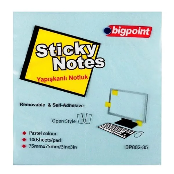 Yapışkan Not Kağıdı 75X75 Bigpoint Bp802-35 Pastel Mavi