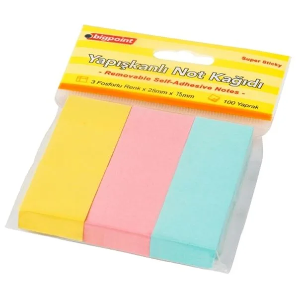Yapışkan Not Kağıdı 75X25 Bigpoint Bp818-23 Neon Renkli 3 Lü