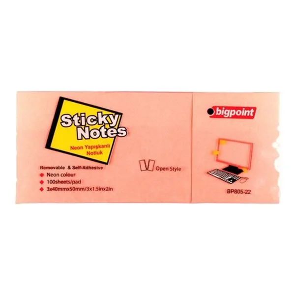Yapışkan Not Kağıdı 40X50 Bigpoint Bp805-22 Neon Pembe 3 Lü