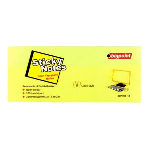 Yapışkan Not Kağıdı 40X50 Bigpoint Bp805-15 Neon Sarı 3 Lü