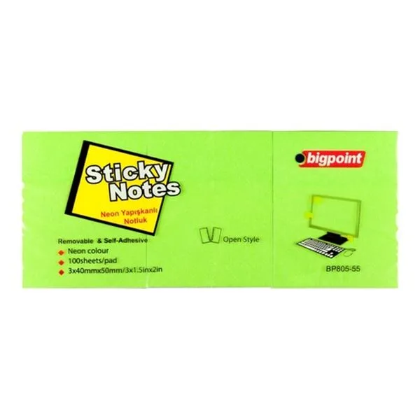 Yapışkan Not Kağıdı 40X50 Bigpoint Bp805-55 Neon Yeşil 3 Lü