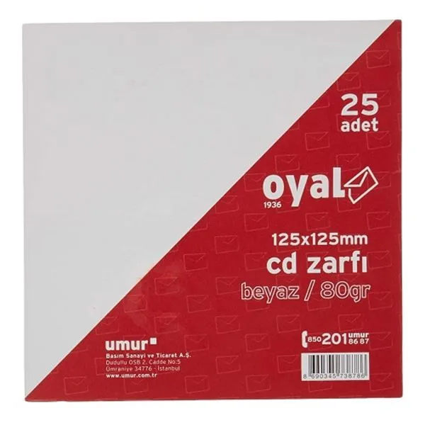 Cd Zarfı 12,5X12,5 Oyal 80 Gr Beyaz 25 Li Pencereli 30005906