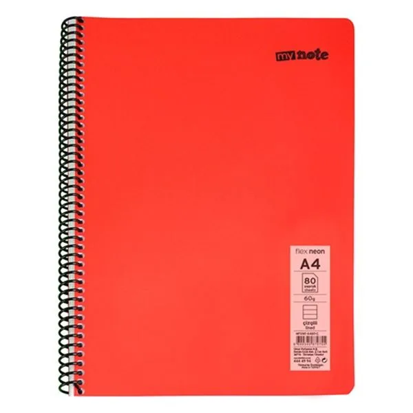 Spiralli Defter A4 Umur Mynote Flex Neon Mfxne-A480-Ç Pp Kapak Çizgili 80 Yp