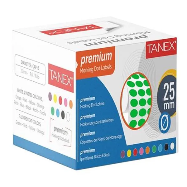 Rulo Etiket Tanex Nokta 2,5 Cm Yeşil Kutulu