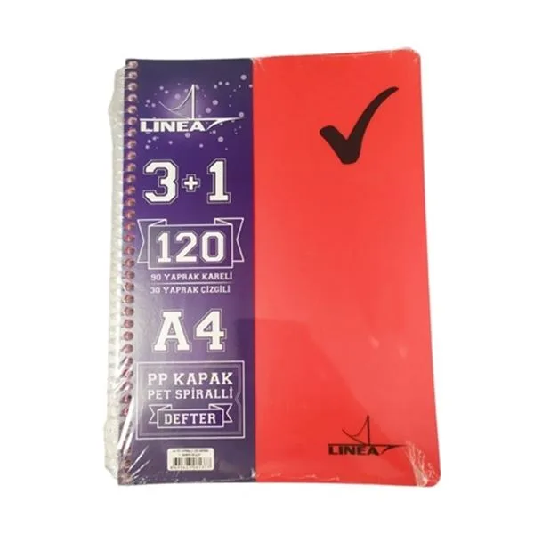 Spiralli Defter A4 Linea 120/31 Separatörlü Pp Kapak 3+1 Konulu Kareli+Çizgili 120 Yp