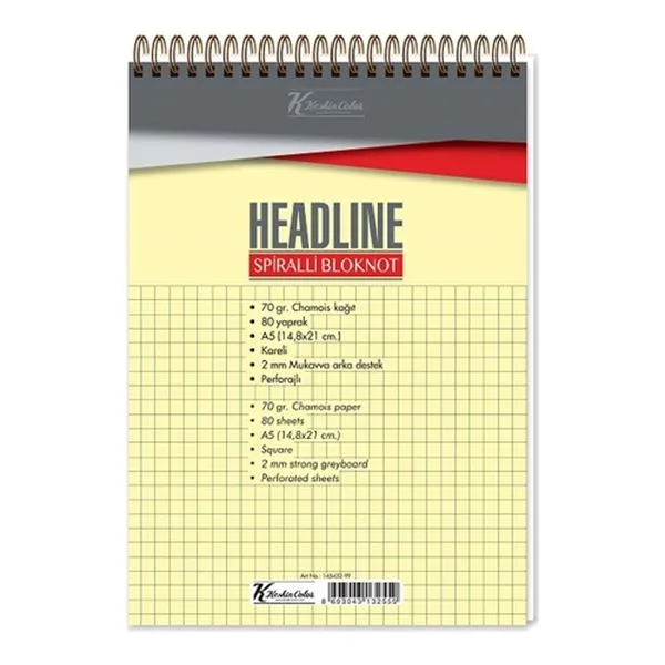 Masa Bloknot A5 Keskin Color 145432-99 Headline Karton Kapak Kareli Sarı 80 Yp