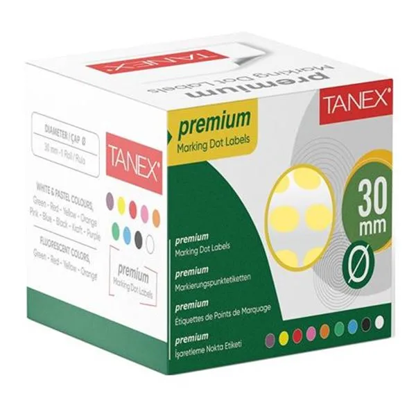 Rulo Etiket Tanex Nokta 3 Cm Sarı Kutulu