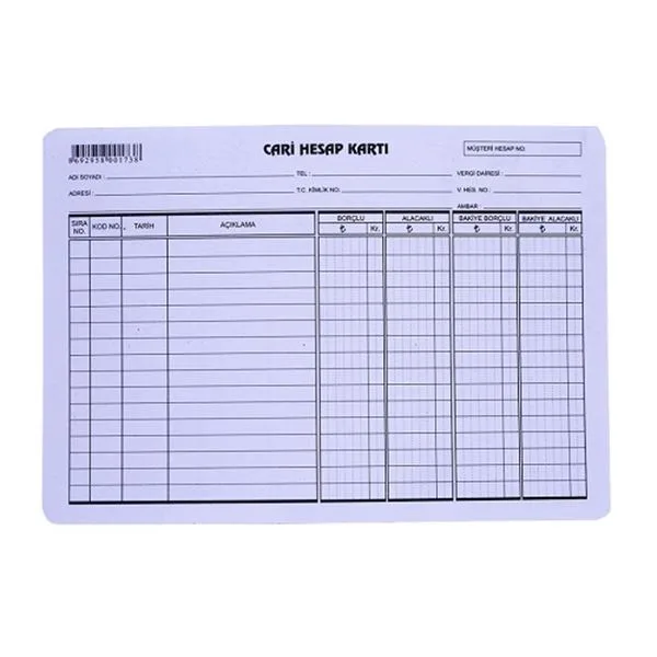 Cari Hesap Kartı Küçük M0173 100 Lü