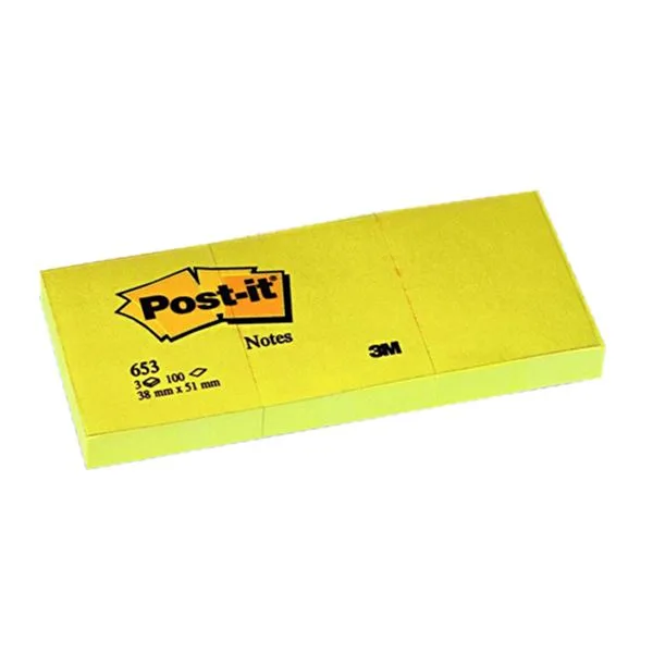 Yapışkan Not Kağıdı 38X51 Post-It 653 Sarı 3 Lü