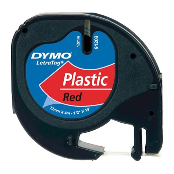 Şerit Etiket Plastik Dymo Letratag 91203 12 Mm Kırmızı(59424) (0721630