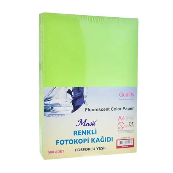 Renkli Fotokopi Kağıdı A4 Masis Fk500-Fy 80 Gr Fosforlu Yeşil 500 Lü