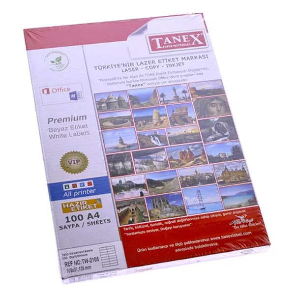 Lazer Etiket 105X37,125 Tanex Tw-2105 Beyaz 1600 Lü