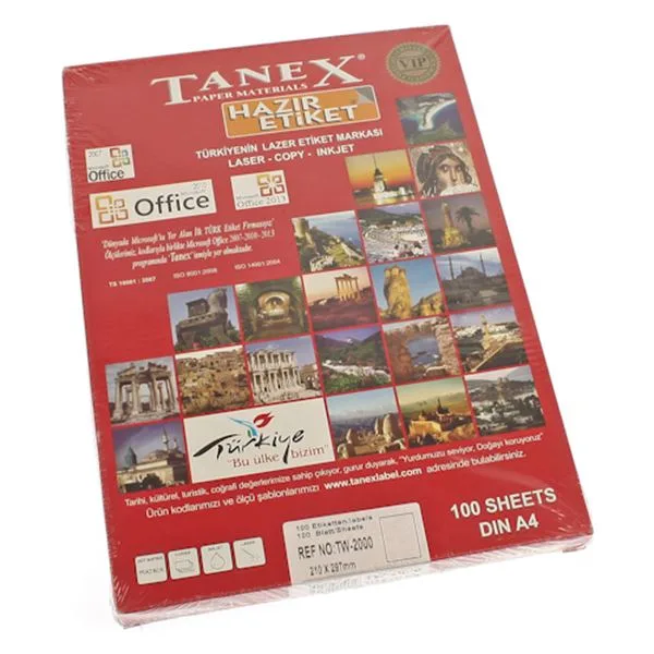 Lazer Etiket 210X297 Tanex Tw-2000 Beyaz