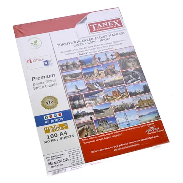 Lazer Etiket 70X42,43 Tanex Tw-2124 Beyaz