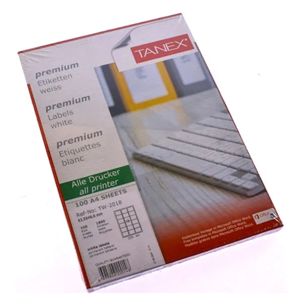 Lazer Etiket 63,5X46,6 Tanex Tw-2018 Beyaz