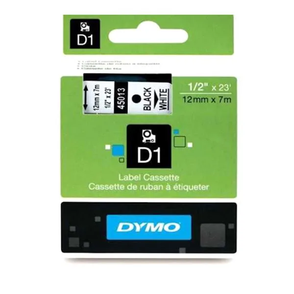 Şerit Etiket Plastik Dymo D1 45013 12 Mm Beyaz/Siyah(720530