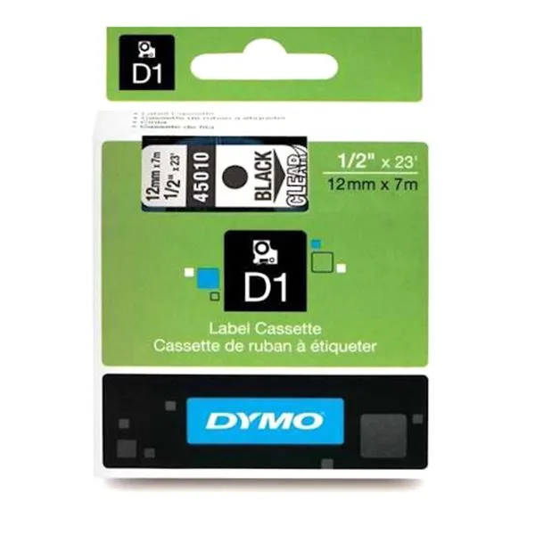 Şerit Etiket Plastik Dymo D1 45010 12 Mm Şeffaf/Siyah