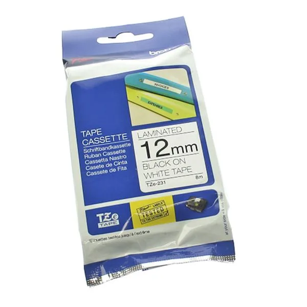 Şerit Etiket Plastik Brother 12Tze-231 12 Mm Siyah/Beyaz