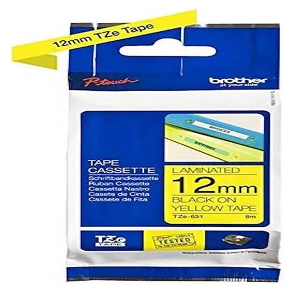 Şerit Etiket Plastik Brother 12Tze-631 12 Mm Sarı/Siyah