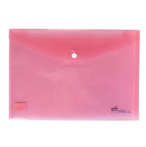 Dosya Zarfı Plastik Çıtçıtlı Umix Plus U1120p-Pe A4 Pembe