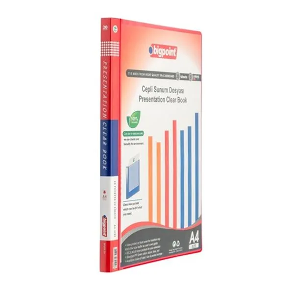 Sunum Dosyası Plastik Bigpoint 20 Yp Bp209-25 A4 Kırmızı Cepli