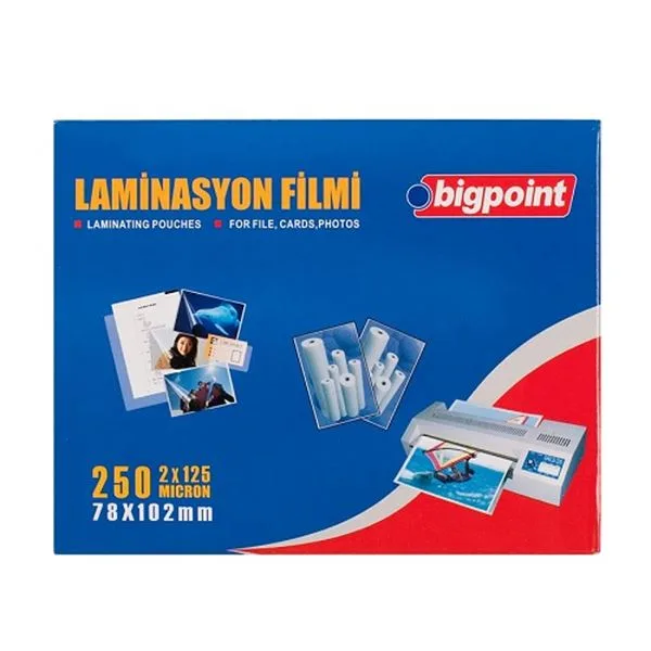 Laminasyon Film Sıcak 78X102 Bigpoint Bp697 Parlak 125 Mic Şeffaf 100 Lü
