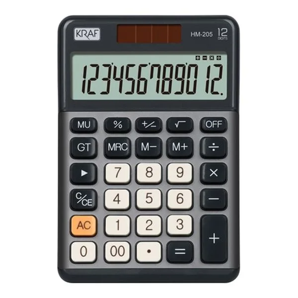 Masaüstü Hesap Makinesi 12Hn Kraf Hm-205 Gy Koyu Gri