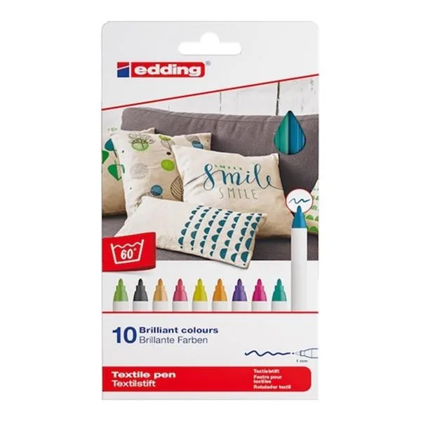 Kumaş Kalemi Seti Edding E-4600-10 Plastik Gövde 10 Lu