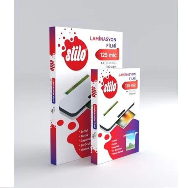Laminasyon Film Sıcak A3 Stilo Parlak 125 Mic. 100 Lü