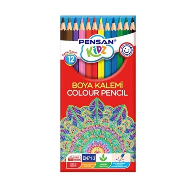 Kuru Boya 12 Renk Tam Boy Pensan Kidz 56312 Karton Kutu