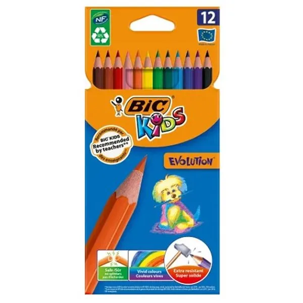 Kuru Boya 12 Renk Tam Boy Bic Evolution 82902910 Karton Kutu