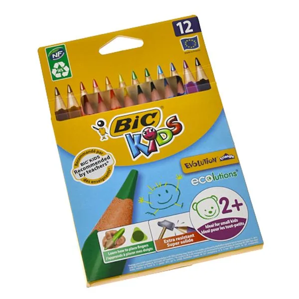 Kuru Boya 12 Renk Tam Boy Jumbo Bic Evolution 8297356 Üçgen Karton Kutu