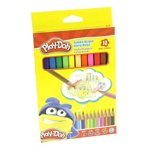 Kuru Boya 12 Renk Tam Boy Jumbo Playdoh Ku008 Üçgen Karton Kutu