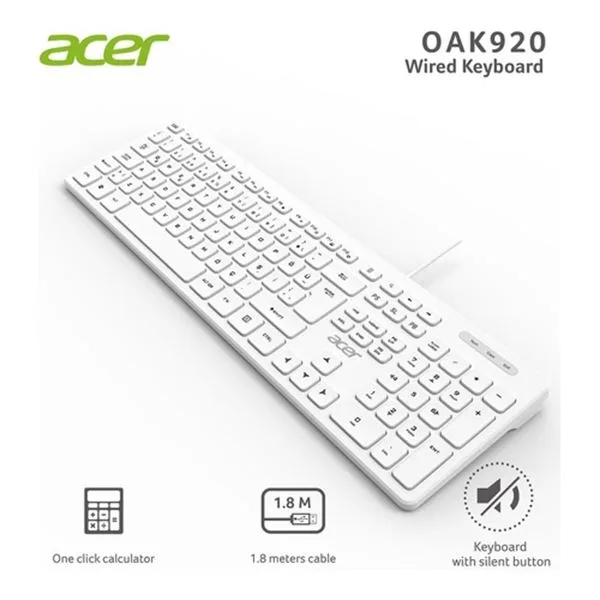 Klavye Standart Kablolu Acer Oak920 Usb Q Beyaz