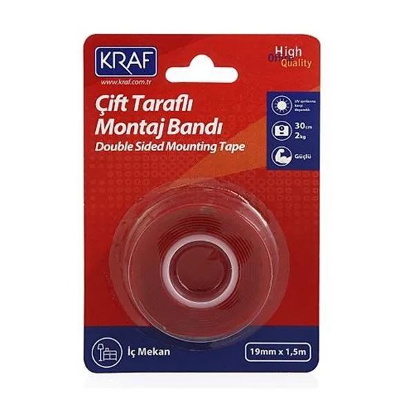 Çift Taraflı Bant Köpük 19 Mm 1,5 Mt Kraf 2530G