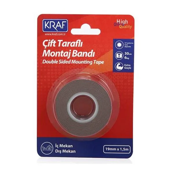 Çift Taraflı Bant Köpük 19 Mm 1,5 Mt Kraf 2520G (Dış Mekan