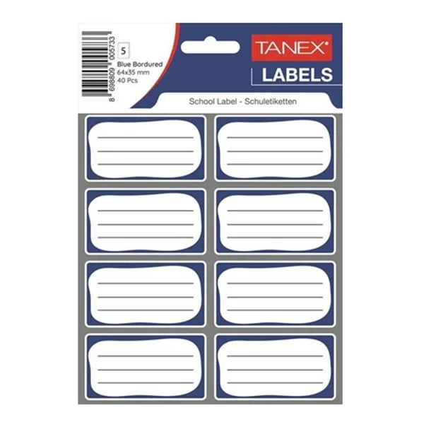 Okul Etiketi Tanex Brd-7001 Bordürlü Mavi 5 Li