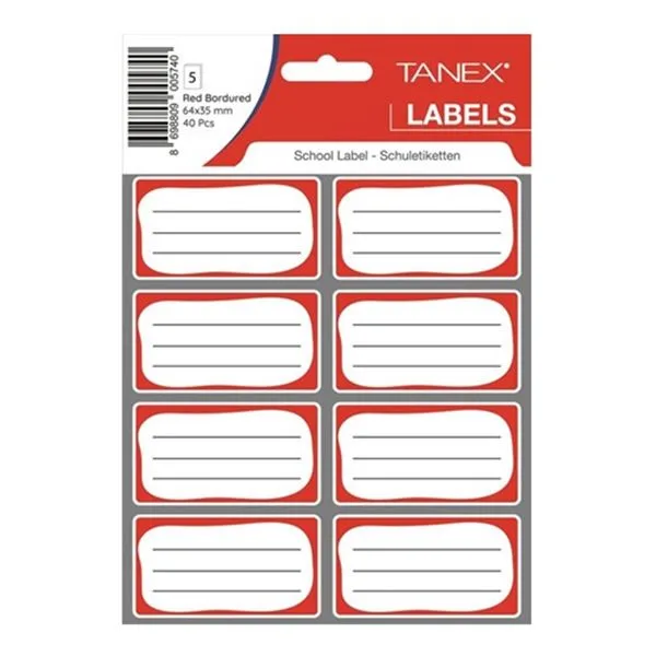 Okul Etiketi Tanex Brd-7002 Bordürlü Kırmızı 5 Li