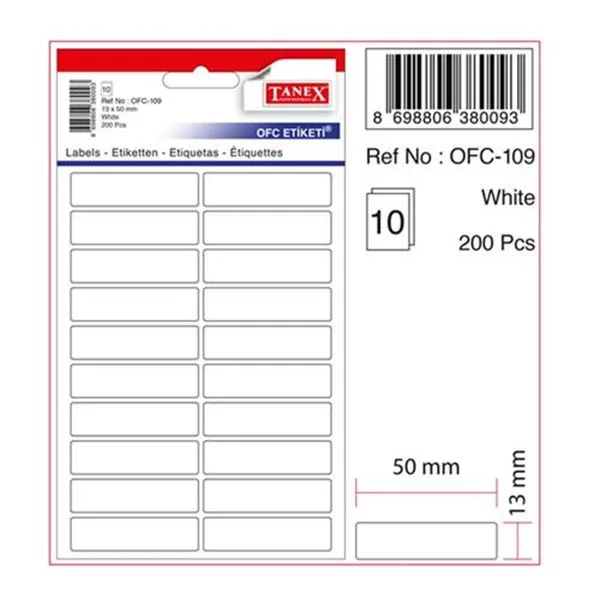 Okul Etiketi Tanex Ofc-109 13Mmx50mm Beyaz