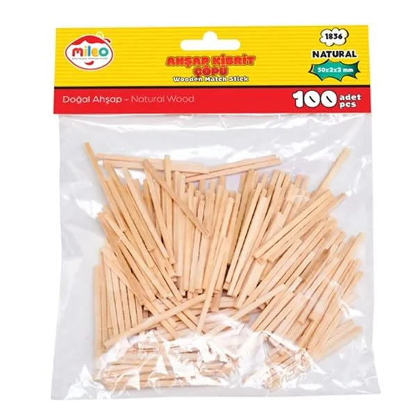 Ahşap Kibrit Çöpü Mileo 1836 100 Lü Naturel