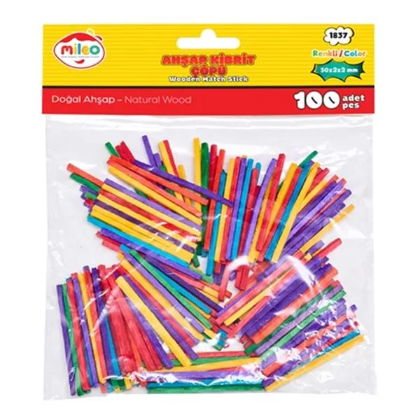 Ahşap Kibrit Çöpü Mileo 1837 100 Lü Renkli