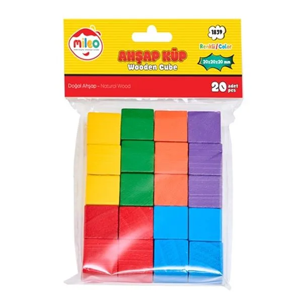 Ahşap Küp Blok Mileo 1839 20 Li Renkli