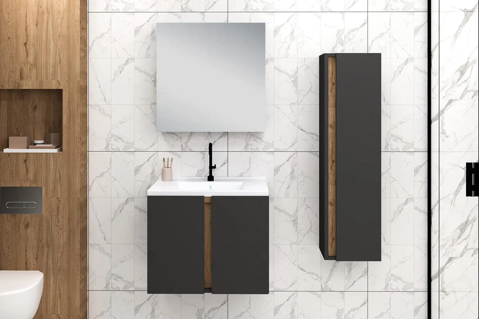 65 cm Lavina Banyo Dolabı + 30 cm Lavina Boy Dolabı