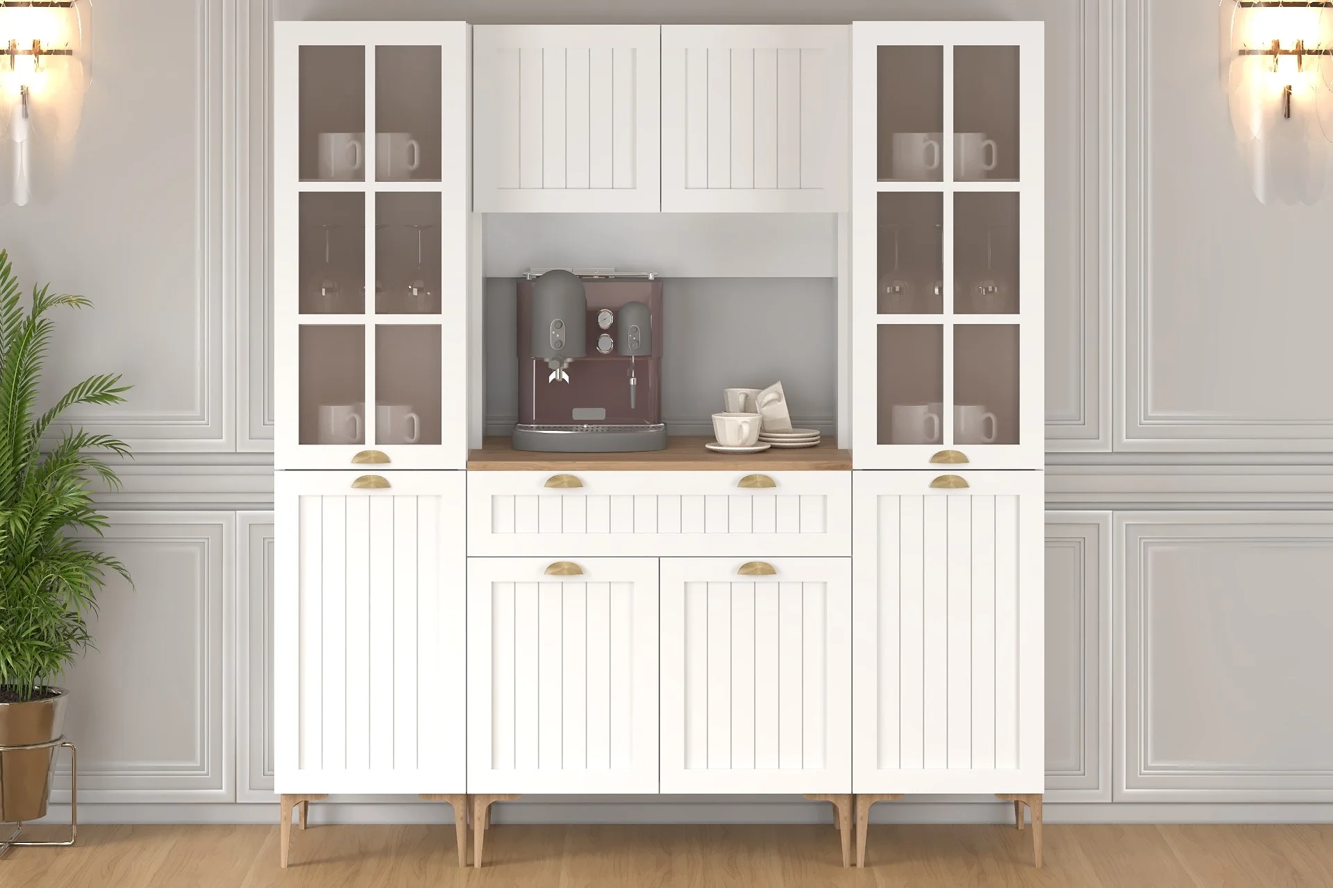160 cm Esin Çok Amaçlı Dolap Membran MDF, Çekmeceli Kahve Köşesi, Fırın Dolabı, Kiler Dolabı