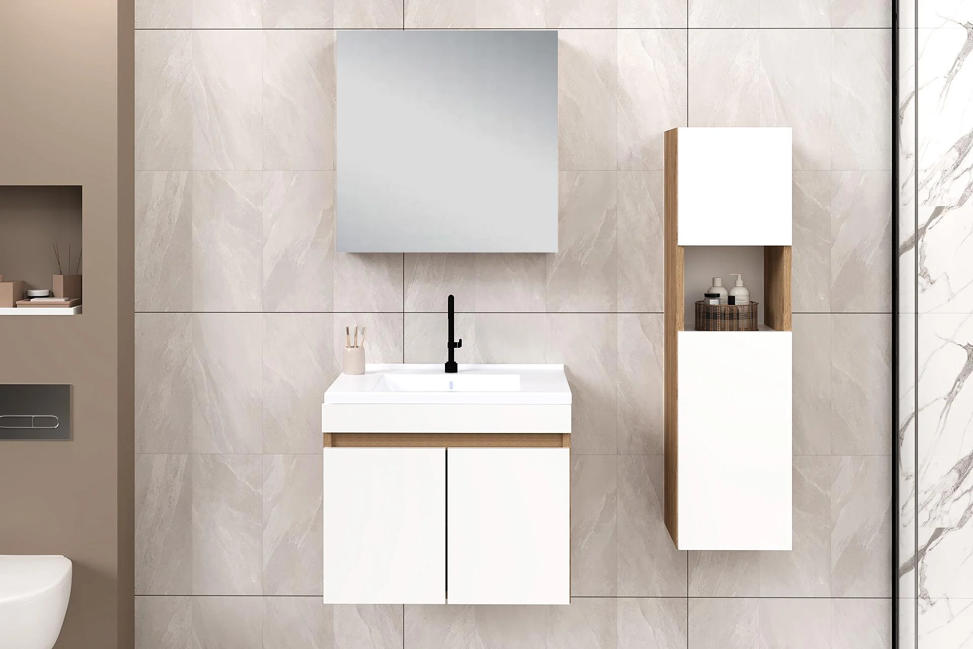 65 cm Saura Banyo Dolabı + 30 cm Saura Boy Dolabı