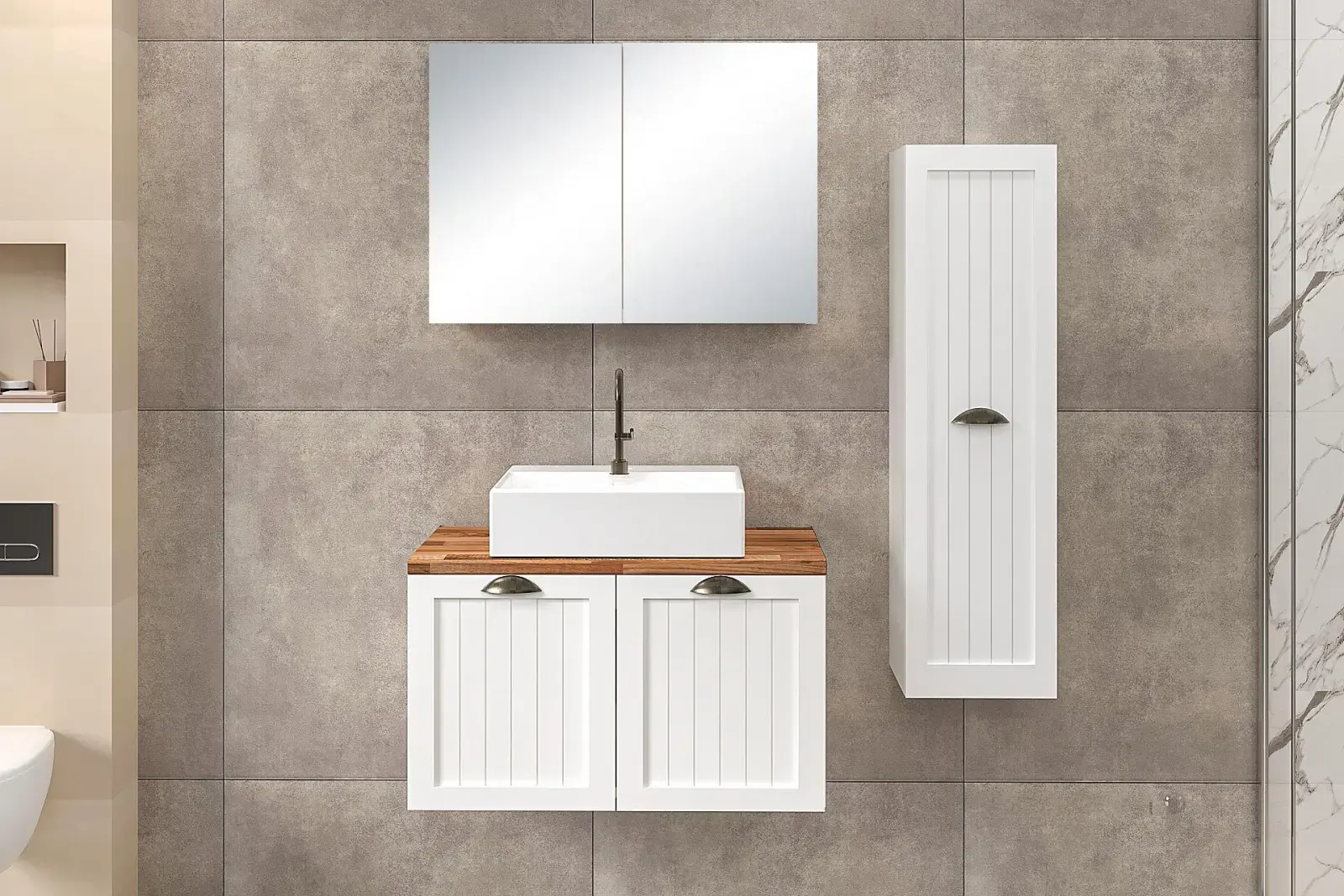 80 cm Aren Banyo Dolabı + 30 cm Aren Boy Dolabı