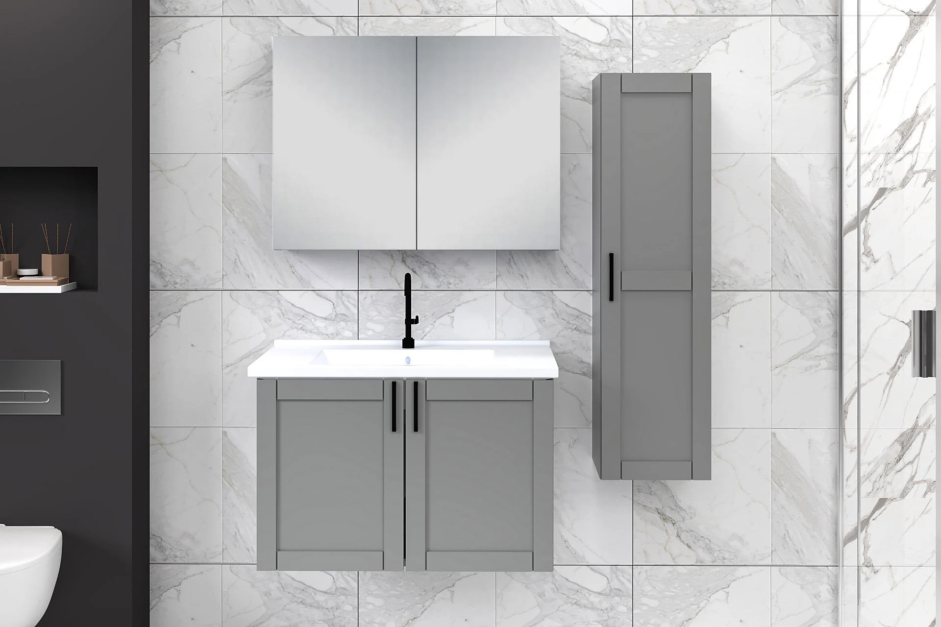 80 cm Riva Banyo Dolabı + 30 cm Riva Boy Dolabı