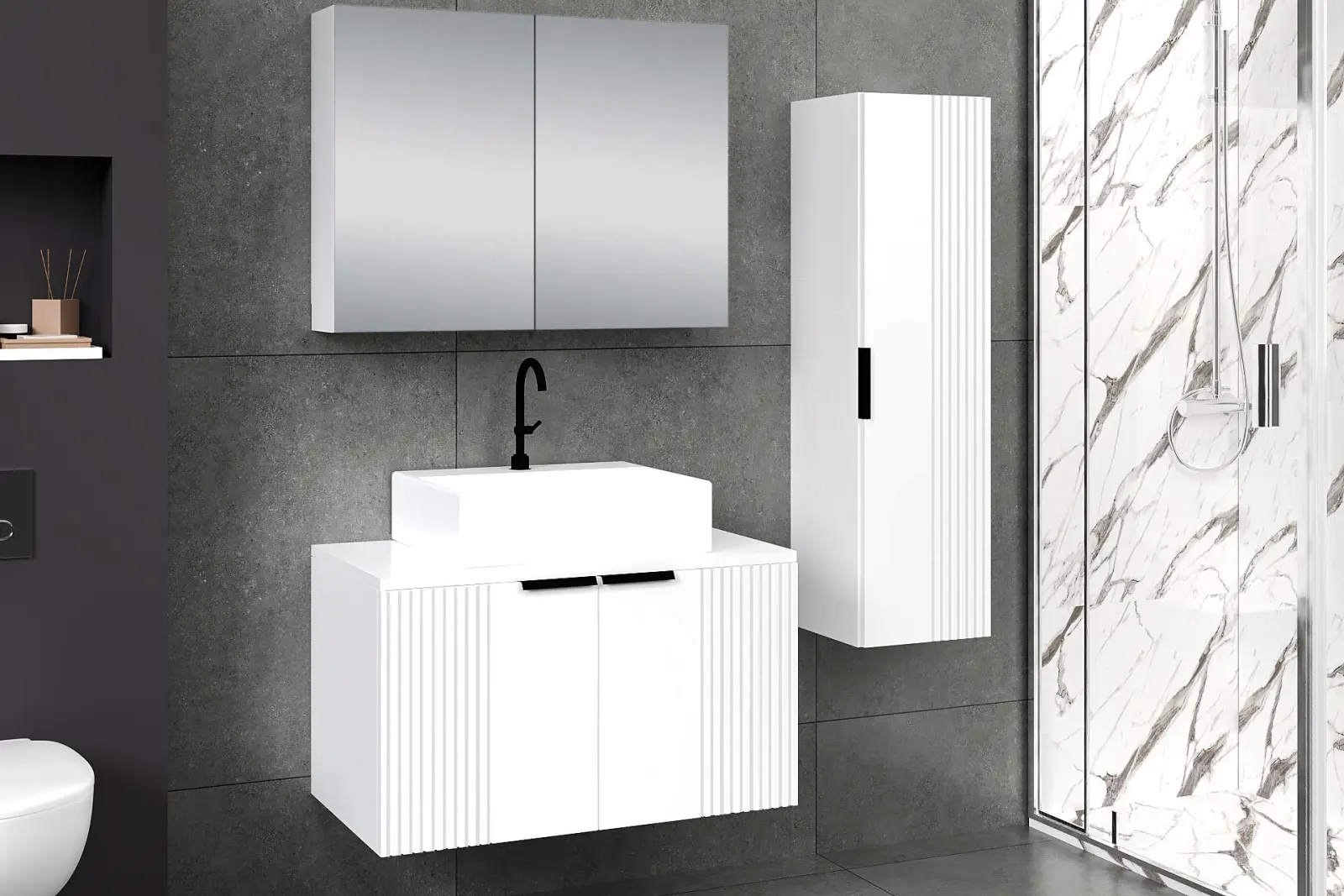 80 cm Chester Banyo Dolabı + 30 cm Boy Dolabı