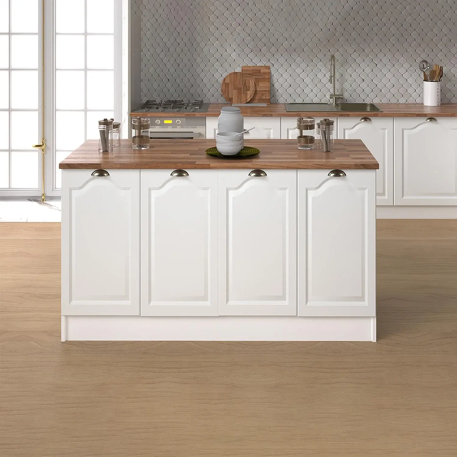 160 cm %100 MDF Greena White Ada Mutfak, Modern Mutfak Adası, Mutfak Yemek Masası, Bar Masası